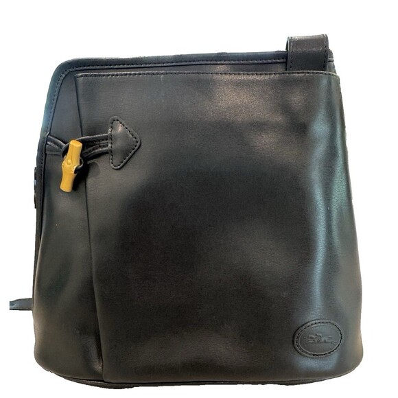 Longchamp Handbags - LONGCHAMP Vintage Roseau Black Leather Shoulder Crossbody/Sling Bag